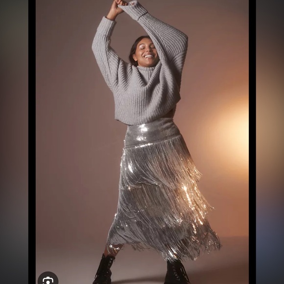 Anthropologie Maeve Tatiana Sequin Fringe Midi Maxi Skirt - Picture 9 of 11